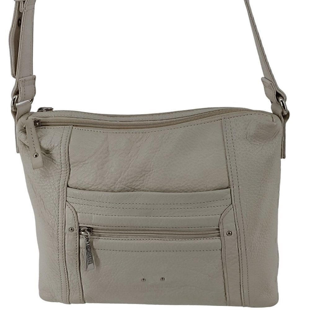 STONE & CO. Cream Pebble Leather Shoulder Bag Adjustable Strap Silver Hardware